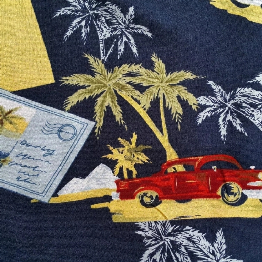 Vintage 80s 2XL Knightsbridge Hawaiian Aloha Vintage Cars and Palms Shirt - Picture 5 of 5